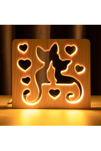 Светильник ночник из дерева LED "Коты и любовь" с пультом и регулировкой света, цвет теплый белый