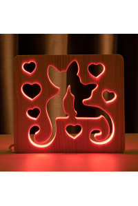 Светильник ночник из дерева LED "Коты и любовь" с пультом и регулировкой цвета, RGB