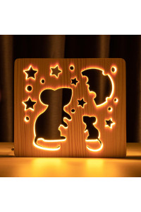 Светильник ночник из дерева LED "Мышки и сыр" с пультом и регулировкой света, цвет теплый белый