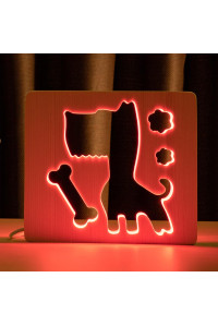 Светильник ночник из дерева LED "Пес и косточка" с пультом и регулировкой цвета, RGB