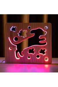 Светильник ночник из дерева LED "Собака и птички" с пультом и регулировкой цвета, двойной RGB