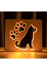 Светильник ночник из дерева LED "Собака и следы" с пультом и регулировкой света, цвет теплый белый