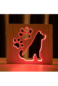 Светильник ночник из дерева LED "Собака и следы" с пультом и регулировкой цвета, RGB