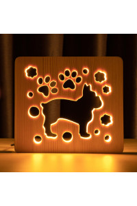 Светильник ночник из дерева LED "Собака бульдожка" с пультом и регулировкой света, цвет теплый белый