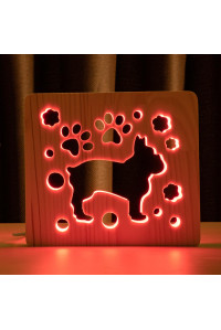 Светильник ночник из дерева LED "Собака бульдожка" с пультом и регулировкой цвета, RGB