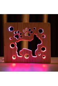 Светильник ночник из дерева LED "Собака бульдожка" с пультом и регулировкой цвета, двойной RGB
