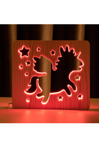 Светильник ночник из дерева LED "Волшебный единорог" с пультом и регулировкой цвета, RGB