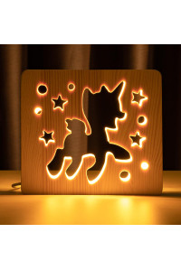 Светильник ночник из дерева LED "Пони-единорог" с пультом и регулировкой света, цвет теплый белый