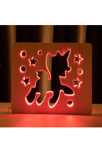 Светильник ночник из дерева LED "Пони-единорог" с пультом и регулировкой цвета, RGB