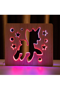 Светильник ночник из дерева LED "Пони-единорог" с пультом и регулировкой цвета, двойной RGB