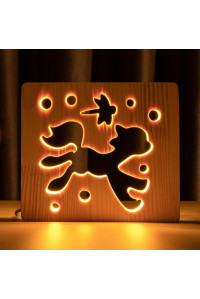 Светильник ночник из дерева LED "Пони и стрекоза" с пультом и регулировкой света, цвет теплый белый