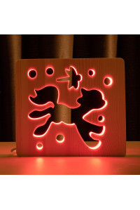 Светильник ночник из дерева LED "Пони и стрекоза" с пультом и регулировкой цвета, RGB