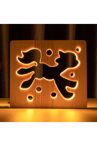 Светильник ночник из дерева LED "Сказочный пони" с пультом и регулировкой света, цвет теплый белый