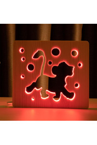 Светильник ночник из дерева LED "Веселый львенок" с пультом и регулировкой цвета, RGB