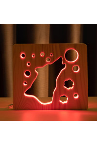 Светильник ночник из дерева LED "Волк и луна" с пультом и регулировкой цвета, RGB