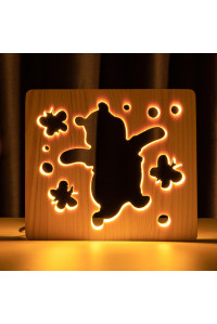 Светильник ночник из дерева LED "Веселый медвеженок" с пультом и регулировкой света, цвет теплый белый