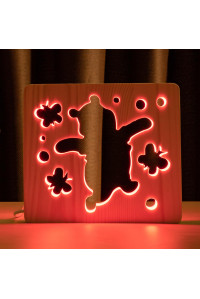 Светильник ночник из дерева LED "Веселый медвеженок" с пультом и регулировкой цвета, RGB