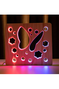 Светильник ночник из дерева LED "Бабочка" с пультом и регулировкой цвета, двойной RGB