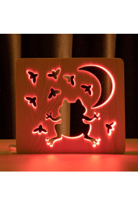 Светильник ночник из дерева LED "Лягушка и сверчки" с пультом и регулировкой цвета, RGB