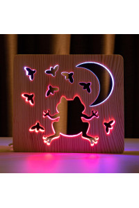 Светильник ночник из дерева LED "Лягушка и сверчки" с пультом и регулировкой цвета, двойной RGB