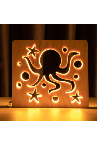 Светильник ночник из дерева LED "Морской осьминог" с пультом и регулировкой света, цвет теплый белый