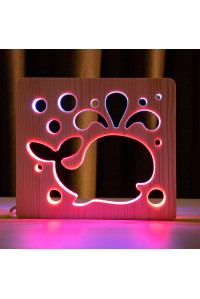 Светильник ночник из дерева LED "Кит" с пультом и регулировкой цвета, двойной RGB