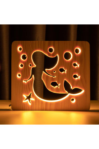 Светильник ночник из дерева LED "Русалочка" с пультом и регулировкой света, цвет теплый белый