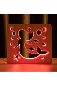 Светильник ночник из дерева LED "Русалочка" с пультом и регулировкой цвета, RGB