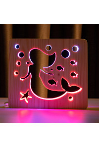 Светильник ночник из дерева LED "Русалочка" с пультом и регулировкой цвета, двойной RGB