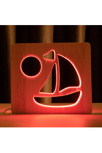 Светильник ночник из дерева LED "Кораблик" с пультом и регулировкой цвета, RGB