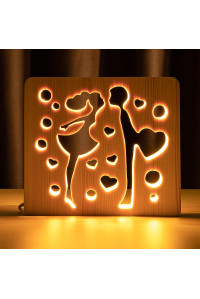 Светильник ночник из дерева LED "Влюбленная пара" с пультом и регулировкой света, цвет теплый белый