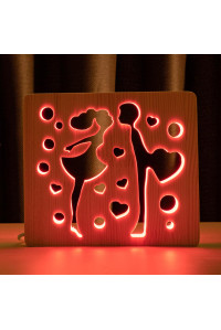 Светильник ночник из дерева LED "Влюбленная пара" с пультом и регулировкой цвета, RGB