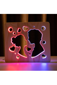 Светильник ночник из дерева LED "Поцелуй" с пультом и регулировкой цвета, двойной RGB