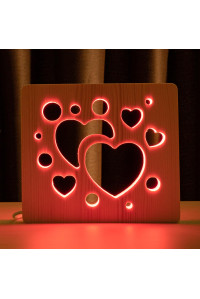 Светильник ночник из дерева LED "Сердечки" с пультом и регулировкой цвета, RGB