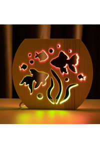 Светильник ночник из дерева LED "Аквариум" с пультом и регулировкой цвета, двойной RGB