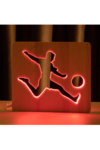Светильник ночник из дерева LED "Футболист с мячом" с пультом и регулировкой цвета, RGB