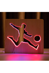 Светильник ночник из дерева LED "Футболист с мячом" с пультом и регулировкой цвета, двойной RGB