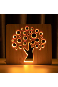 Светильник ночник из дерева LED "Деревце" с пультом и регулировкой света, цвет теплый белый