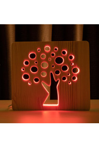 Светильник ночник из дерева LED "Деревце" с пультом и регулировкой цвета, RGB