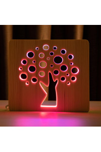 Светильник ночник из дерева LED "Деревце" с пультом и регулировкой цвета, двойной RGB