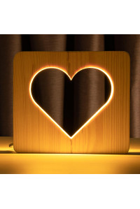 Светильник ночник ArtEco Light из дерева LED "Сердце" с пультом и регулировкой света, цвет теплый белый