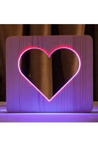 Светильник ночник ArtEco Light из дерева LED "Сердце" с пультом и регулировкой цвета, двойной RGB