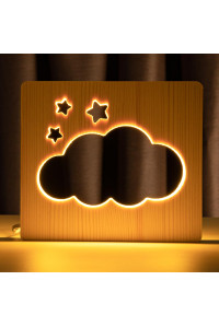 Светильник ночник ArtEco Light из дерева LED "Тучка" с пультом и регулировкой света, цвет теплый белый