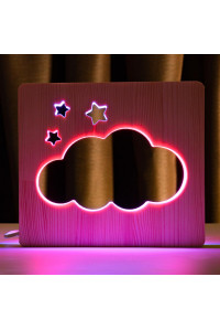 Светильник ночник ArtEco Light из дерева LED "Тучка" с пультом и регулировкой цвета, двойной RGB