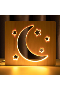 Светильник ночник ArtEco Light из дерева LED "Месяц и звезды" с пультом и регулировкой света, цвет теплый белый