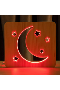 Светильник ночник ArtEco Light из дерева LED "Месяц и звезды" с пультом и регулировкой цвета, RGB