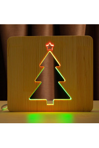 Светильник ночник ArtEco Light из дерева LED "Ёлочка" с пультом и регулировкой цвета, двойной RGB