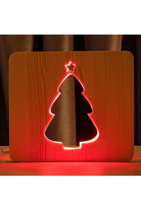 Светильник ночник ArtEco Light из дерева LED "Ёлочка под снегом" с пультом и регулировкой цвета, RGB