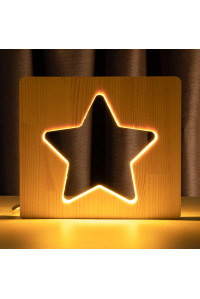 Светильник ночник ArtEco Light из дерева LED "Звезда" с пультом и регулировкой света, цвет теплый белый