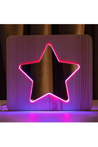 Светильник ночник ArtEco Light из дерева LED "Звезда" с пультом и регулировкой цвета, двойной RGB